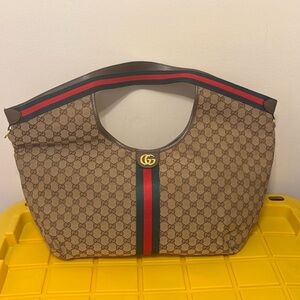 Canvas Shoulder Bag with Red and Green Web